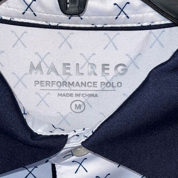 MAELREG Golf Club Print Performance Polo Shirt Men’s Medium White Blue Club - Picture 5 of 10